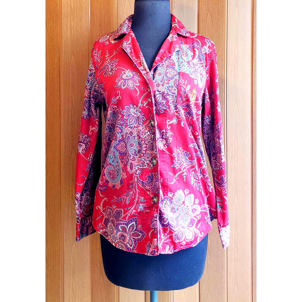 Ralph Lauren cotton small red, blue & purple button up top